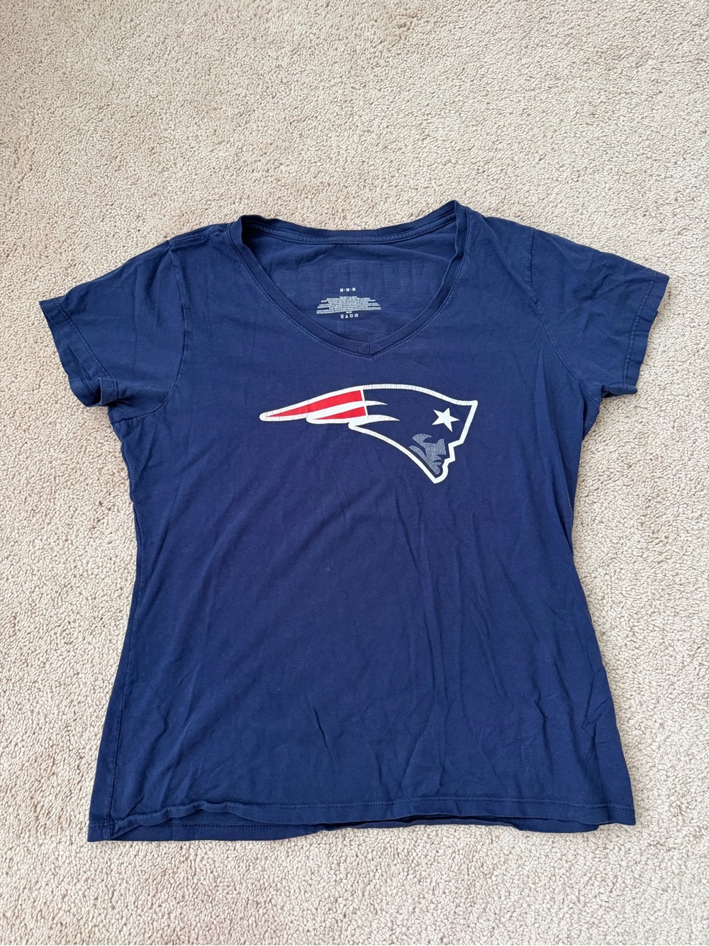 NFL Navy Short Sleeve V-Neck Tee with Red & White Logo